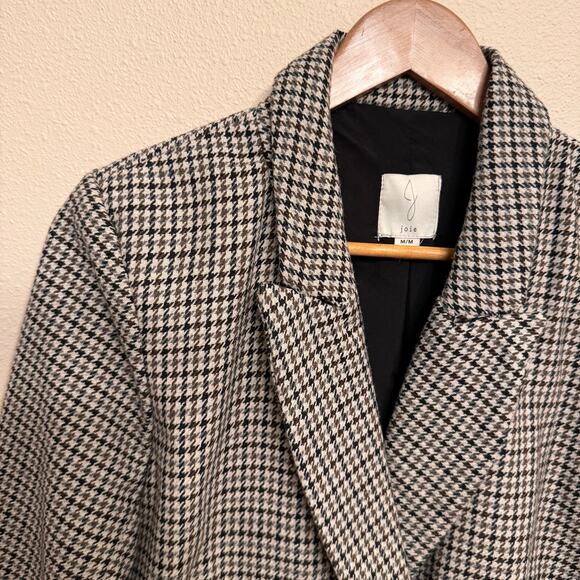 Joie Houndstooth Double Breasted Wool Blend Blazer Medium Checkered Jacket - Picture 2 of 14